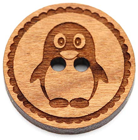 NaturSchatulle Holzknöpfe Gravur Motiv Pinguin 12-30mm I 25 Stück Kirsche 2 Loch Knöpfe Holz DIY Basteln Nähen Schmuckherstellung Annähen Rund 25mm