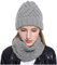 Set aus Mütze und Schal aus Wolle für Damen, Schal aus reiner Wolle, Schal und Wintermütze, 2-teilig, Schal aus Wolle, handgefertigt und Mütze aus Basisfaden, Schal, schlichtes Basic, einfarbig, grau,