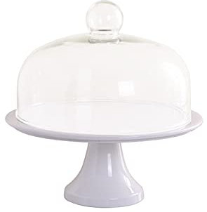 Liudan Cake Stand Ceramic Cake Stand with Glass Cover White Tall Cake Dessert Table Multi-purpose Afternoon Tea Cake Display Stand Wedding Pastry Tray Cake Holder (Size : Small)