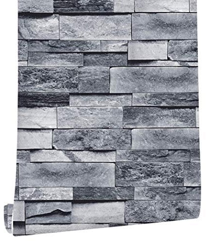 myforHD Stone Brick Wallpaper Peel and Stick 3D Effect Blocks Vintage Brick Faux Textured Self-Adhesive Wallpaper Kitchen Cabinets Backsplash Fireplace Laundry Room Accent Wall Decor