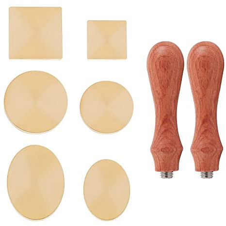 craspire Messing Blank Wachssiegelstempel Set, 6 STÜCKE Abnehmbarer Messing-Stempelkopf Mit 2 STÜCKE Holzgriff Wachssiegel-Stempelset