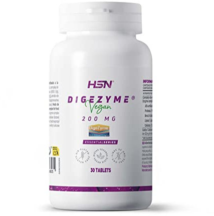 HSN Digezyme 200mg Enzimas Veganas | 30 Tabletas Sin Recubrimiento | Patente Digezyme® (Amilasa Proteasa Lactasa Lipasa Celulasa) | No-GMO, Vegano, Sin Gluten