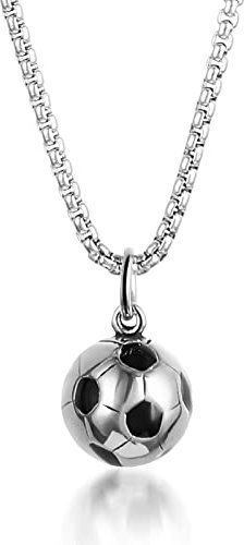 Grevosea Fußball Anhänger Halskette edelstahl Fußball-halskette jungen Halskette kette jungs Charm Halskette Fußball-geschenke für Jungen Durchbrochene Fußball-halskette Unisex-schmuck-60cm