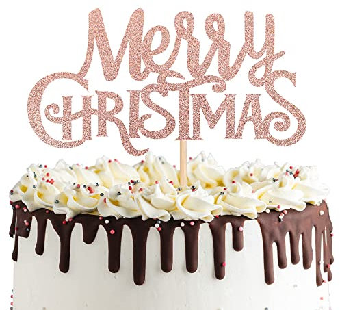 1 Stück Merry Christmas Kuchen Topper Glitter Frohe Weihnachten Urlaub Kuchendekoration Frohe Weihnachten Xmas Thema Geburtstag Party Kuchen Dekorationen Zubehör Roségold