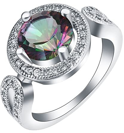 Aotiwe Ring Damen, Eheringe Silber Hohl 4 Zacken Rund Zirkonia Bunt Größe 57 (18.1) Damen Geschenk Schmuck