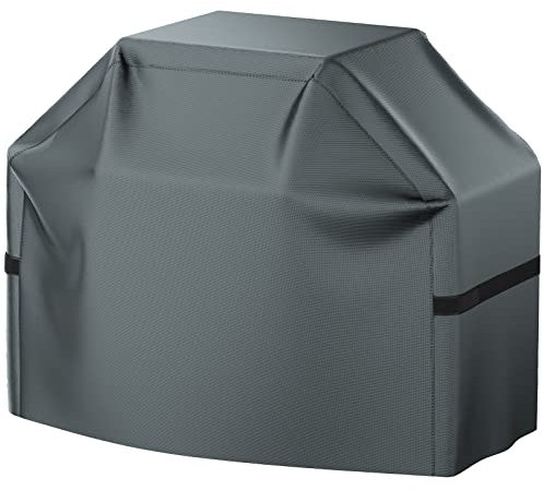 Grillabdeckung, wasserdicht, wetterfest, reißfest, UV-beständig, lichtbeständig, mit Klettverschlüssen, Gasgrillabdeckung für die meisten Grills, 140 cm, Grau