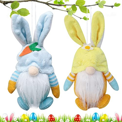 JOKILY 2 Stück Ostern Wichtel Hasen Ohren Puppen Set, Wichtel Hasen Hat Puppen Anhänger, Osterdekoration Plüsch Wichtel Schwedische Dolls, Osterhasen Zwerge für Oster Party Geschenke Aufhängen Deko
