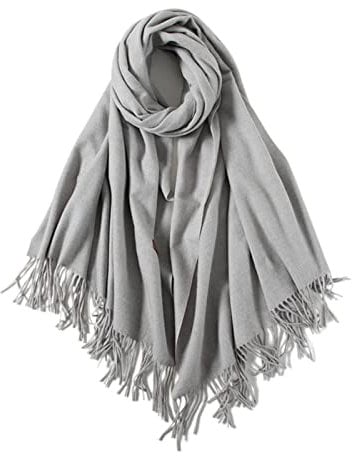 Schal Frauen Winter, Graue Schal Scarf Polyester Große Solide Fransenschals Halstuch 175x65CM Weich Warm