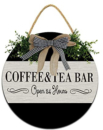 Coffee and Tea Bar Sign 12x12In Vintage Coffe Sign,Rustic Farmhouse Kitchen Wall Decor, Coffee Bar Decor Sign Wall Decor,Coffe Bar Assecories