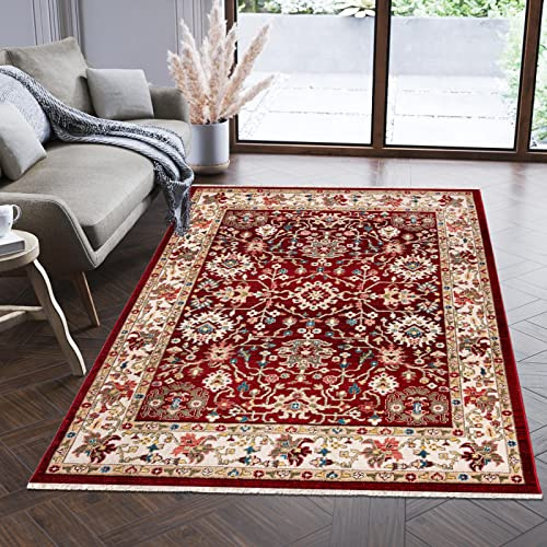 Mazovia Teppich Wohnzimmer 120x170cm Rot Orientalisch Traditionell Weich | Teppich für Schlafzimmer Büro Esszimmer Pflegeleicht Fußbodenheizungsgeeignet Reinigungsmittelbeständig Kurzflor Synthetisch