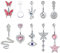 Milacolato 14G Bauchnabel Piercing Ring Belly Bar Kit Chirurgenstahl Edelstahl Dangle Bauchnabelpiercing Schmuck Lange Kette CZ Mondstein Schlange Herz Schmetterling Bauchnabel Pack rosa