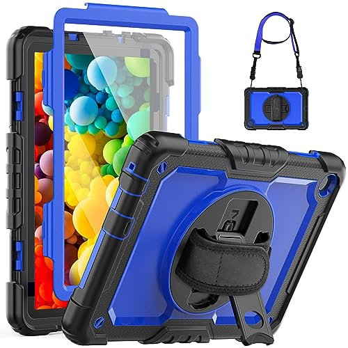 SEYMCY Case for Lenovo M10 3rd Gen 10.1 Inch 2022 (NOT Fit 2025/2020 Version), Full-body Shockproof with Screen Protector, 360° Rotating Stand & Hand Strap, Carrying Strap (TB328FU, TB-328XU), Blue