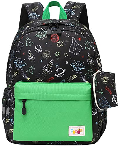 mygreen Kinderrucksack, Vorschule und Kindergarten, leicht, klein, niedlich, Schultasche, Grundschüler, Rucksack für Kleinkinder, Jungen Raumschiff Schwarz
