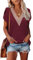 Famulily V Neck Ladies Going Out Top Short Sleeve Blouse, Summer Clothes for Women UK Trendy, Elegant (XL, Burgundy)