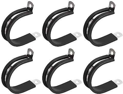 sourcing map 6Pcs 1-1/2 Inch(38mm) Cable Clamp 304 Stainless Steel Rubber Cushioned Insulated Clamp R Shape Metal Clamp for Tube Pipe Wire
