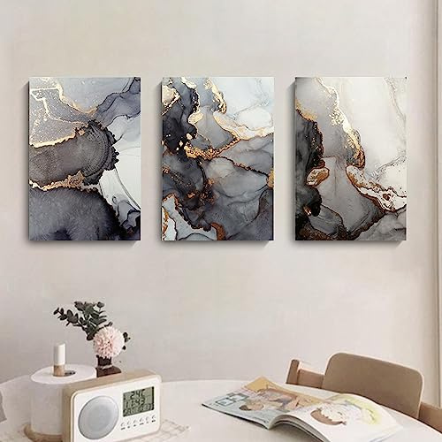 FSLEOVN Schwarz Grau Gold Bilder Marmor Abstrakte Wandbilder Wohnzimmer Leinwand Moderne Art Golden Marmor Textur Poster Rahmenlos (50x70cm)