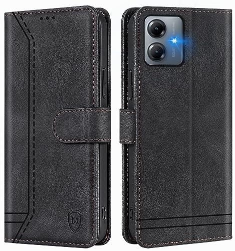 GoodcAcy für Motorola Moto G14 Hülle Leder Klapphülle Stoßfest,Schwarz | Magnet Leder Klapphülle Stoßfest, Retro PU Lederhülle, 2 Kartenfach, Standfunktion,Schutzhülle, Flip Case,Handyhülle Premium