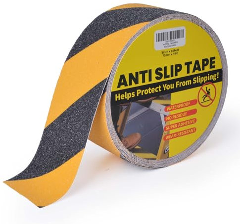 TAPEBEAR Ruban Adhésif Antidérapant, Ruban De Sécurité Antidérapant, Bande D'marquage, Haute Traction, Noir/Jaune, Pour Les Escalier, Les Marches, Intérieure Et Extérieure, 75mmx18m