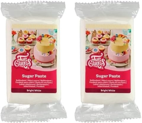 FunCakes Pâte à Sucre Bright White: facile à utiliser, lisse, flexible, douce et pliable, parfaite pour la décoration de gâteaux, halal, casher et sans gluten. 250 g (Lot de 2)