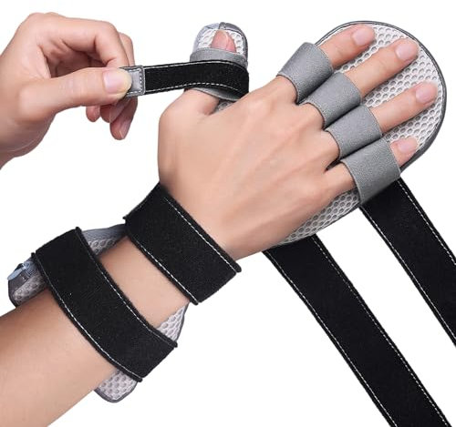 Handschiene für Begradigen Finger, Handbandage Orthese mit 5 Finger Stütze, Handstütze für Verhindert Finger Eisstockschießen, Spastik, Kontraktur, Handkrämpfe - M