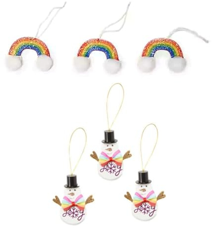 Mini Rainbow Ornaments for Tree Christmas Holiday Decor Gift Set (6 Mini Ornament Set)