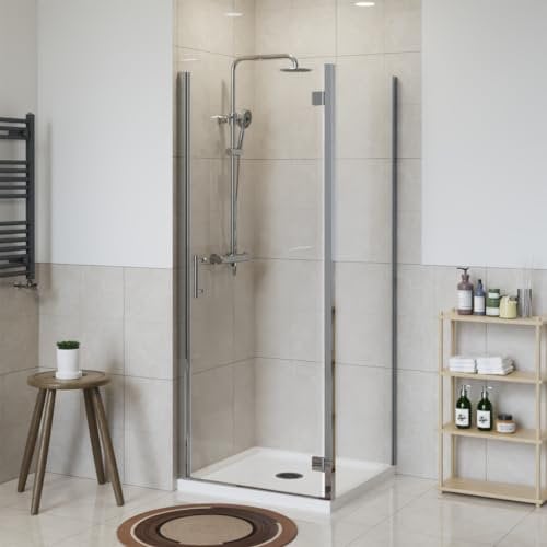 NRG 800 x 900mm Hinged Shower Enclosure Chrome Framed Bathroom Cubicle Screen Door with Side Panel