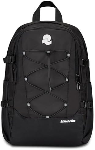 Invicta Zaino Ufficio Act Plus Plain, Nero, Doppio Scomparto Con Tasca PC, Tasca Borraccia, Tasca Con Organizer, Cinghia Vita, Nastri Torace e Regolazione Volume, Zaino Lavoro Scuola Viaggio