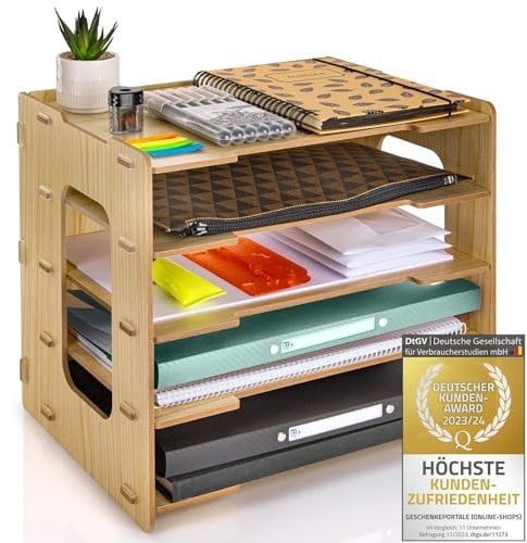 Dimono® Dokumentenablage Schreibtisch-Organizer Papierablage aus Bambus; Dokumentenhalter, Briefablage, Papierfächer Zeitschriftenständer für Zuhause, Büro, Praxis (Dokumentenablage Style Standard)