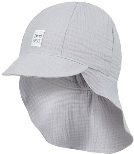 Smarilla Schirmmütze Babymütze Junge mit Nackenschutz Sommer Musselin, Bekleidungsgröße: 42-44, Farbe: Grau