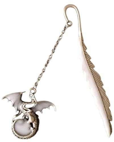 Luojuny Vintage Metall Lesezeichen Leuchtende Feder Design mit kreativem fliegenden Drachen farbecht dekoratives Lesezeichen für Erwachsene Kinder Leser Valentinstag Geburtstag Neujahr Schule Antik