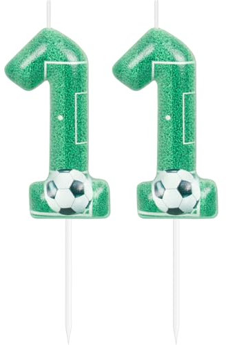 Yiran Fußball Geburtstag Kuchenkerzenund hohen grünen digitalen Kuchenkerzen, Geburtstagsdeko 11 Jungen, 11.Geburtstagsdeko Fußball Kerze,Dekoration für Fußball Sport Thema Geburtstag
