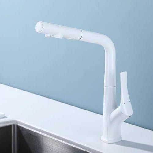 Grifo Cocina 3 Vias Osmosis Extraible Blanco Giratorio de 360° Latón Grifo Fregadero Cocina-Blanco