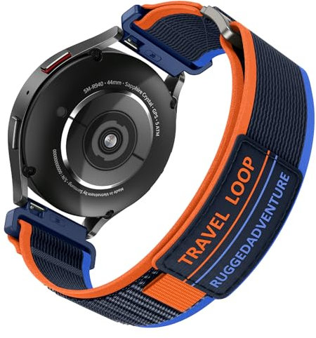 Kamita Nylon Sport Bracelets Compatible avec Samsung Galaxy Watch Série, Bande de Remplacement Réglable pour Femme et Homme, élastique Trail Loop Watchband pour Galaxy Watch 7 6 5 4 FE (Orange-bleu)