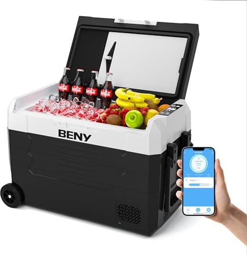 Beny Glacière à Compresseur 45L Électrique 12V 220V Réglable Double Zone Frigo Voiture avec Contrôle par Application -20℃ à 20℃ Réfrigérateur à Compresseur pour Voiture, Camping, Camion, Voyage