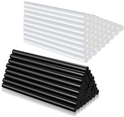 100 Stick Colla A Caldo 11mm 7 x 100 mm, Stick di Colla A Caldo, Colla A Caldo per riparazioni fai da te per incollare legno, plastica, ceramica (bianco + nero).