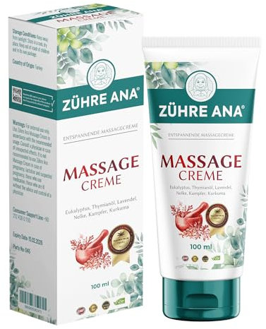 ZühreAna Massagecreme 100 ml – natürliche Formel gegen Gelenk- & Muskelschmerzen – Eukalyptus, Thymianöl, Lavendel, Nelken, Kampfer – Lindert Rücken, Nacken Rheumaschmerzen – Feuchtigkeitsspendend