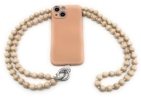Nedimoo Handykette aus Holzperlen, Universal, Kette, Schlüsselband, Necklace, Lanyard. das Handyband zum Umhängen ist kompatibel mit jedem Handy wie Apple iPhone, Samsung, Xiaomi (Natur B)