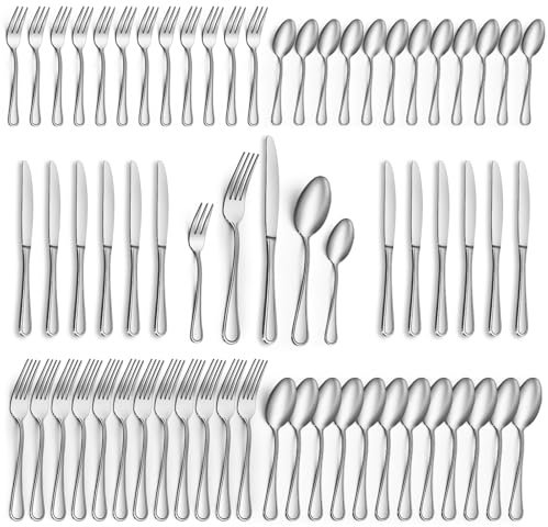 Gifcomda Besteck Set, 60-teiliges Edelstahl Besteck Set 12 Personen, Hochglanzpoliert Besteckset, Messer Gabeln Löffel Kuchengabeln Teelöffel, Spülmaschinenfest