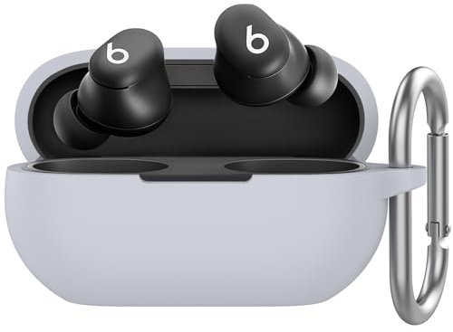 AhaStyle Silicone Case for Beats Solo Buds (2024) [Added Metal Carabiner] Shockproof Full Protective Skin Case Cover Compatible with Beats Solo Buds 2024 Wireless Earbuds (Gray)
