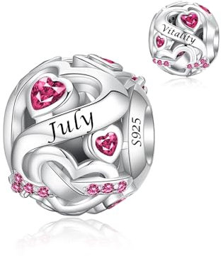 Alstiva Juli Geburtsstein Charm 925 Sterling Silber 5A Zirkonia Charm Anhänger für Armband Bead Pendant für Europäische Armbänder Halsketten Schmuck Geschenk für Damen Frauen