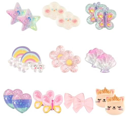 Deepton 10 Paar Klipp Ohrringe Kinder Mädchen, Clip Ohrringe Kinder | Ohrclips Kinder Ohne Ohrlöcher, Ohrklipser Kinder, Clip Ohrringe Mädchen, Blumen-Prinzessin-Ohrring Set