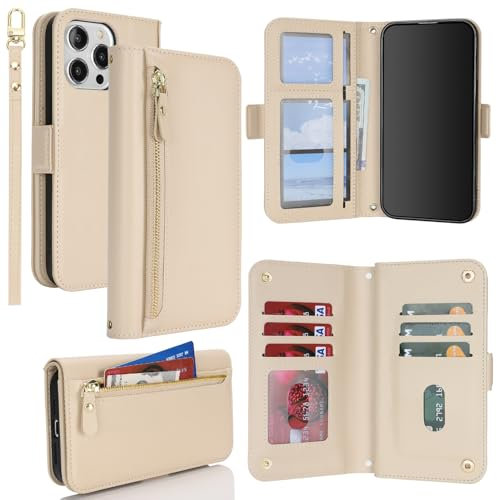 SailorTech für iPhone 12 Pro Max Hülle mit Kartenfach Klapphülle für Frauen, iPhone 12 Pro Max Handyhülle Handytasche Flip Brieftasche Schutzhülle mit Kartenfächern für Männer-Beige