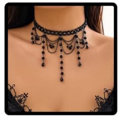 Wedity Gothic Style Dark Cross Halskette Punk Beaded Quaste Choker Halskette Schwarze Quaste Halskette Halloween Schmuck für Frauen