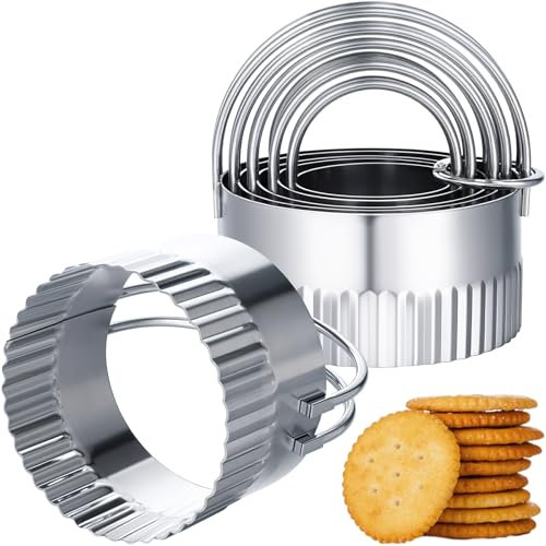 Thinp Biscuit Cutter Set,5 Pcs Fluted Round Biscuit Cutter with Handle Circle Cookie Cutter Round Cookie Cutter Stainless Steel Biscuit Cutters for Baking Circle Cutter for Food Pastry Cake Donut