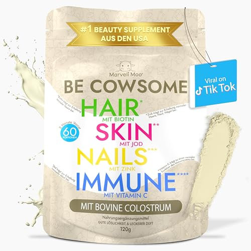 Colostrum Pulver – für Darmgesundheit & Immunsystem – mit Vitamin C, Biotin & Jod – 60 Portionen für 2 Monate – geschmacksneutral