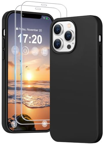 PuyaTeya 3 in 1 Hülle für iPhone 12 pro max, mit 2 Stück 9H Panzerglas Premium Liquid Silikon Hülle, mit 4-Layer stoßfeste abriebfestes, Soft Mikrofaserfutter Kratzfes Schutzhülle(Tiefschwarz)