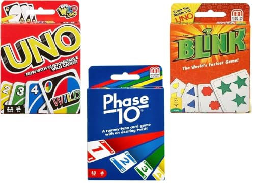 Mattel Uno, Blink und Phase 10 Kartenspiel, Combo Pack of 3