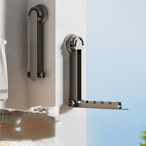 WAZUBC Wäscheständer mit Saugnapf, Einziehbar Faltbar Wandmontage Aluminiumlegierung Saugnapf Aufbewahrung Aufhänger für Balkon, Wäsche, Badezimmer (grau)