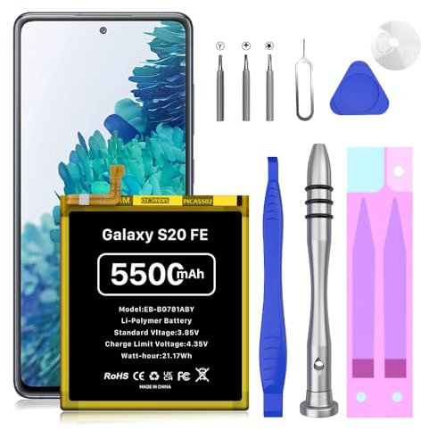 Batteria di ricambio per Samsung Galaxy S20 FE, 5500 mAh EB-BG781ABY per Samsung Galaxy S20 FE (G780F), S20 FE 5G (G781B), A52 (A525F), A52 5G (A526B), A52s (A528B) con kit di riparazione