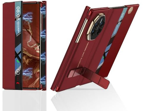 Custodia ribaltabile per smartphone Compatibile con Huawei Mate XT, custodia in pelle con finestra Smart View e supporto regolabile, chiusura magnetica laterale, custodia protettiva completa Compatibl